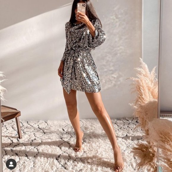 Zara Sequin Mini Dress Silver - Picture 5 of 16